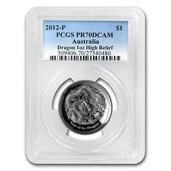 2012 Australia 1 oz Silver Year of the Dragon PR-70 PCGS (HR) 2012 Australia 1 oz Silver Year of the Dragon PR-70 PCGS (HR)